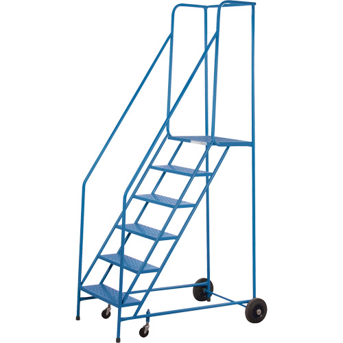 CSA Rolling Step Ladder with Spring-Loaded Front Casters, 6 Steps, 22" Step Width, 55" Platform Height, Steel