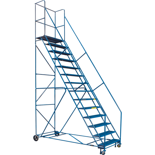 CSA Rolling Step Ladder with Locking Step and Spring-Loaded Front Casters, 14 Steps, 30" Step Width, 128" Platform Height, Steel