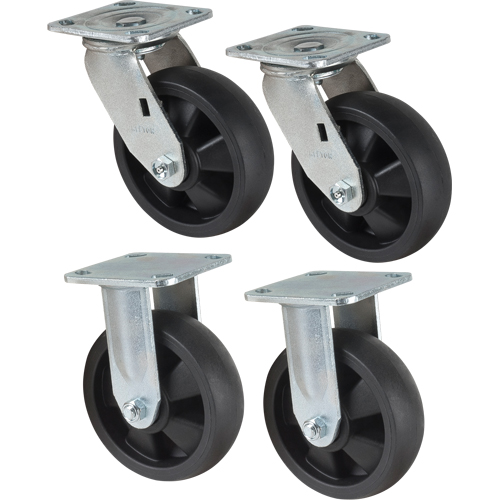 Caster Set, Rigid/Swivel, 6" (152.4 mm), Nylon, 2400 lbs. (1089 kg.)