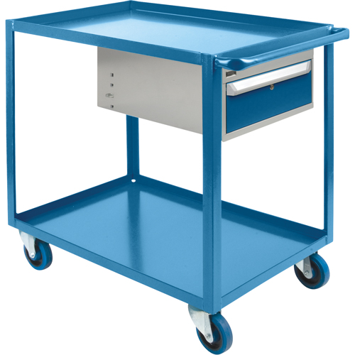 Heavy Duty Shelf Cart with Drawer, 1200 lbs. Capacity, Steel, 24" x W, 36" x H, 48" D, Rubber Wheels, Knocked Down, 1 Drawers