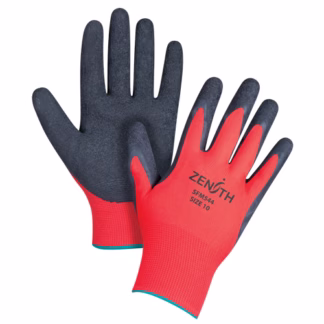Black & Red Crinkle Grip Coated Gloves, 10/X-Large, Rubber Latex Coating, 13 Gauge, Polyester Shell