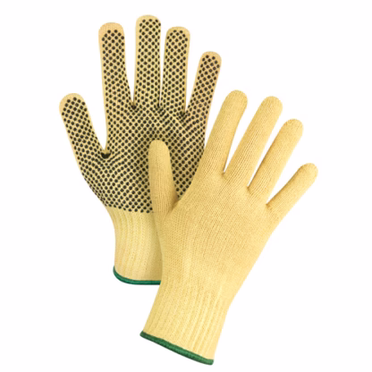 Dotted Seamless String Knit Gloves, Size Medium/8, 7 Gauge, PVC Coated, Kevlar Shell, ASTM ANSI Level A2/EN 388 Level 3